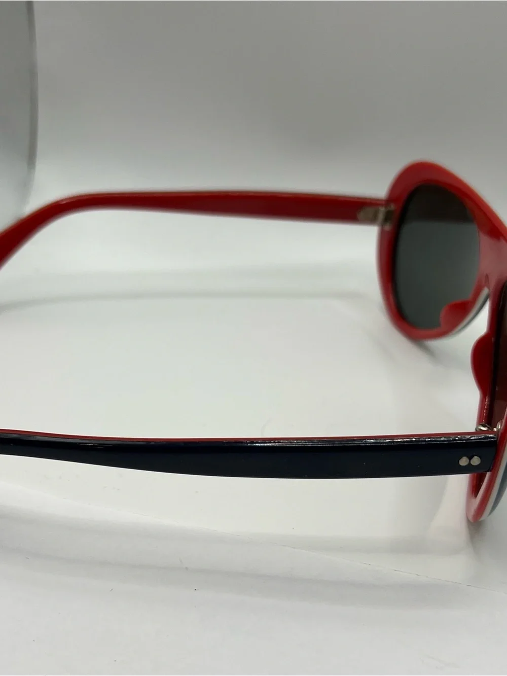 Navy Blue and Red Ski Sunglasses with Dark Lenses